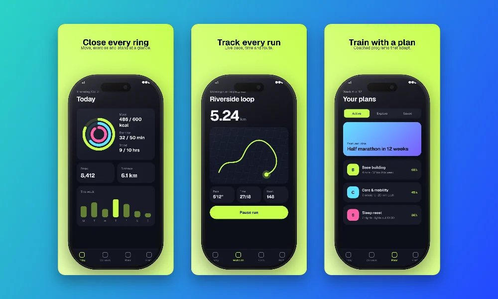 A set of captioned App Store screenshots